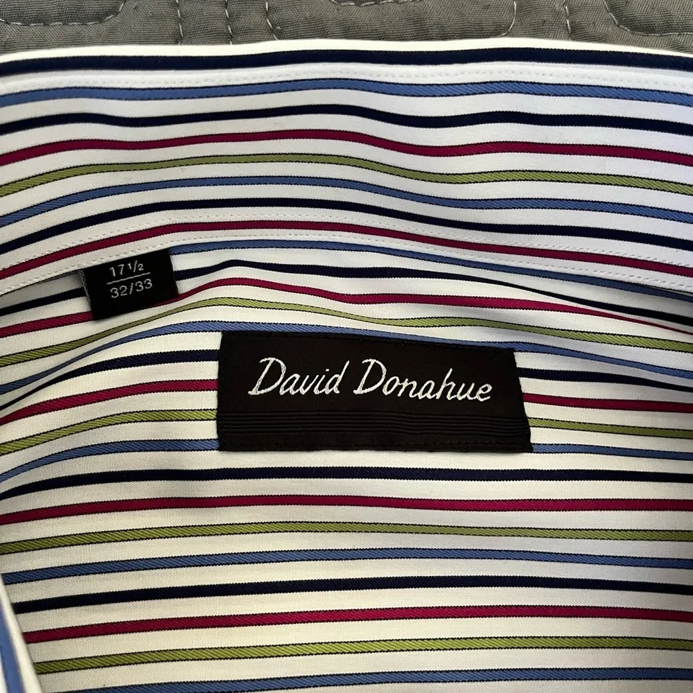 David Donahue Blue, Green, and Red Striped Dress Shirt